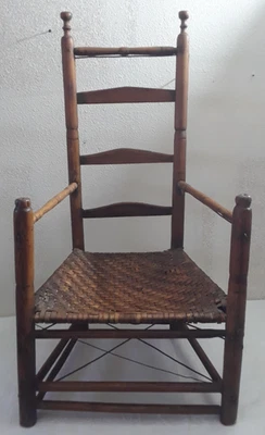 Rare 17th Century American Ladder Back Country Armchair Primitive Turned Design - Image 1 of 4
