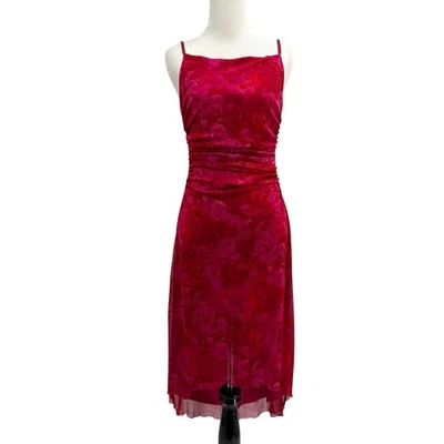 Vtg 2000s Pink Floral Asymmetrical Bodycon Dress Sz M Fairycore Princess Y2K - Image 1 of 4