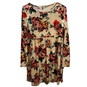 Creme Blumen Samt Babydoll Kleid XS Whimsigoth Fairygoth Cottagecore Herbst - Bild 1 von 7