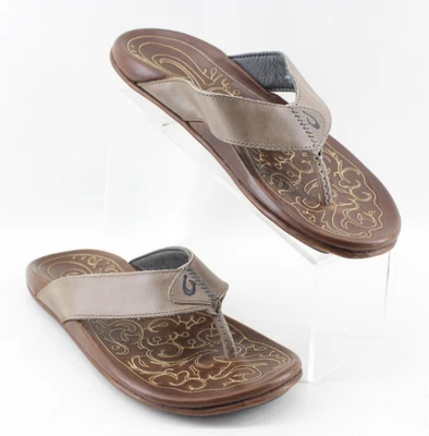 Sandalias OluKai Mekila de cuero marrón de alto carácter de EE. UU. para hombre talla 9 Foto 1 de 4