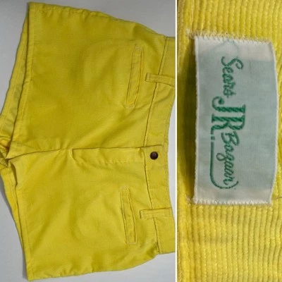 Vtg Shorts Corduroy Sears Lemon Yellow Hot Pants Women 1970s Jr Bazar Waist 32” - Image 1 of 4