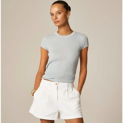 J.Crew 3" Pleated Heritage Chino Shorts WMNS 0 White Mid-Rise Stretchy Pockets - Image 1 of 4