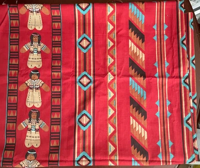 Vtg Joan Kessler Retro Vintage  Fabric Stripes  Southwestern Dolls 44' W x 6 Ft - Image 1 of 4