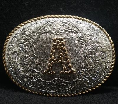 WK19107 IMPRESIONANTE HEBILLA DE CINTURÓN VINTAGE AÑOS 70 **A** MODA INICIAL PARA HOMBRE TONO PLATEADO Foto 1 de 2