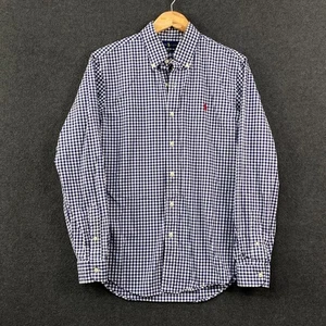 Ralph Lauren Mens Medium Button Down Shirt Navy Blue Gingham Check Slim Fit Pony - Picture 1 of 14