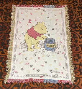 Vintage Disney Winnie The Pooh Woven Tapestry Throw Blanket Fringe Nostalgia - Picture 1 of 5