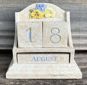 Marjolein Bastin Hallmark Floral Pansies Perpetual Desktop Block Calendar Resin - Picture 1 of 10