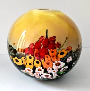 ATEMBERAUBENDE Shawn Messenger Kunst Glas Blumen Landschaft Serie 2011 Vase 6" Höhe - Bild 1 von 11
