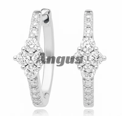 0.40Ct VVS1 Round Moissanite Hoop Earrings | Cluster 14K White Gold Plated 💍 - Image 1 of 4