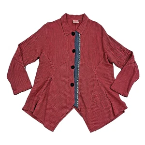 Mill Valley Lagenlook Jacke Hobo Top L 12 14 Streifen Denim Leinen drapiert Tunika Kunst - Bild 1 von 9