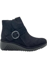 FLY London Suede Wedge Boots Leli Black - Picture 1 of 5