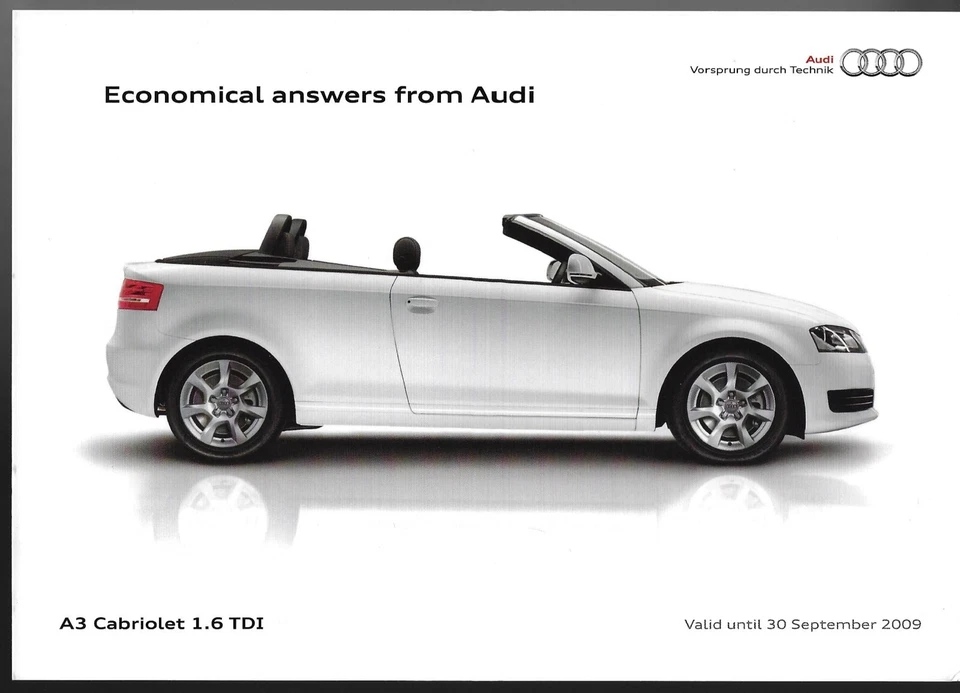 Audi A3 Cabriolet 1.6 TDi 105 Finance Offer Mid 2009 UK Single Sheet Brochure - Image 1 of 1