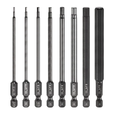 8pcs 1.5-8mm Metric Hex Head Wrench Drill Bit 100mm Length Magnetic Bits, Black - Image 1 of 4