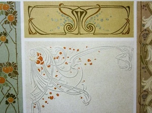 Pinturas decorativas Art Nouveau c1900 Lehner Mader diseño Art Nouveau genuino - Imagen 1 de 12