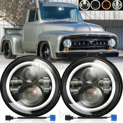 Faros LED redondos cromados de 7 pulgadas para camioneta Ford F-100 F-250 F-350 1953-1977 Foto 1 de 4
