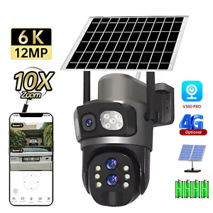 Solar Camera Outdoor 6K 12MP Three Lens Security Human Auto Tracking CCTV Camera - Picture 1 of 17