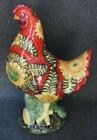 GORGEOUS LARGE ART POTTERY RED ROOSTER HAND PTD SUNFLOWER MOTIF W CRACKLE FINISH