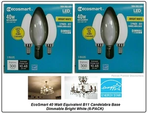 EcoSmart 40 Watt Equivalent B11 Candelabra Base Dimmable Bright White (6-PACK) - Picture 1 of 6