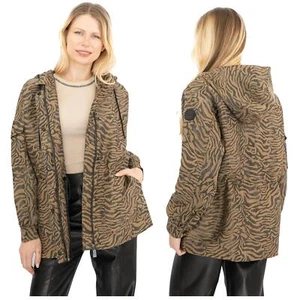 Ted Baker Womens Raincoat Animal Print Jacquard Neina Brown Olive Hooded £275 - Picture 1 of 12