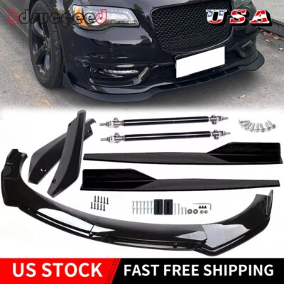 Kit de barbilla divisor de labios parachoques delantero negro brillante para Chrysler 300 2005-2019 Foto 1 de 4