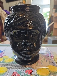 Vintage Art Deco Or Realistic Ebony black glass head life size Vase - Picture 1 of 10