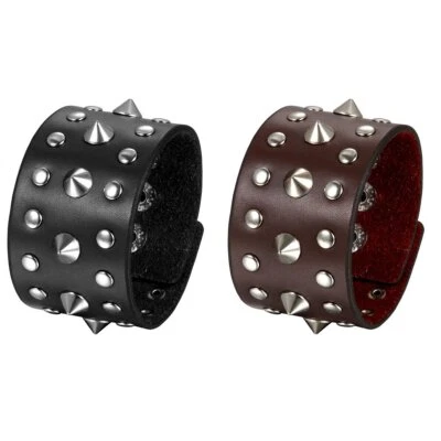 Pulsera de cuero ancha con remache punk rock para hombre Foto 1 de 2