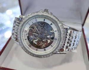 925 Sterling silver Automatic Men's Round Watch Unique Link Bracelet, Working - Picture 1 of 8