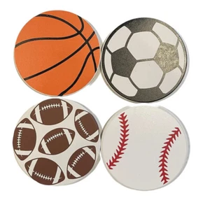 Maßgefertigte 4" Keramik Untersetzer 4er Set ~ Fußball ~ Baseball ~ Basketball ~ Fußball - Bild 1 von 3