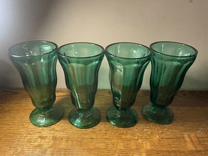 Set Of 4 Green Anchor Hocking Ice Cream Sundae Parfait Glasses, 7” Tall - Picture 1 of 7