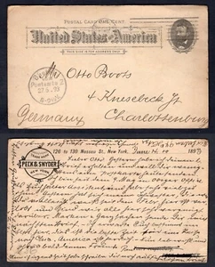 USA New York 1893 Peck & Snyder Sporting Goods Postal Card to Germany. Baseball - Picture 1 of 3