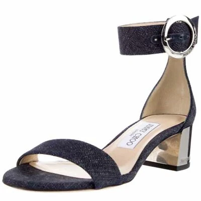 Женские босоножки Jimmy Choo Jaimie 40 с плоским ремешком на лодыжке размер 36 ЕС США 6 джинсовая ткань индиго - Изображение 1 из 4