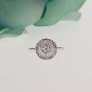 Cluster Halo Diamond Circle Ring 18K White Gold 1.00 TW Baguette Round Size 5.75 - Picture 1 of 9