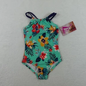 Kanu Surf Swimsuit Girls 5 Sea Green Floral One Piece Halter Brooke 7554 - Picture 1 of 12