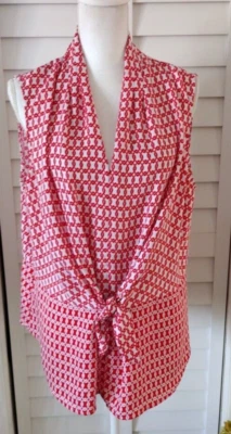 Liz Claiborne Career Rojo y Blanco Sin Mangas Corbata Cintura Blusa Adelgazante Mujer XL Foto 1 de 4
