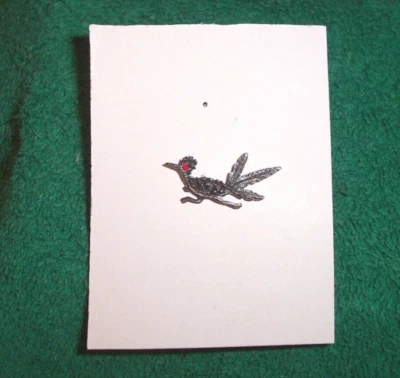 VINTAGE PEWTER RUBY STONE TIE TACK ROAD RUNNER BIRD  W/ BUTTON HOLE KEEPER - Image 1 of 3