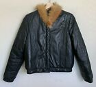 Leather Loft Womens Jacket Black Leather Fox Tail Fur Collar Zip Pockets Sz 7/8
