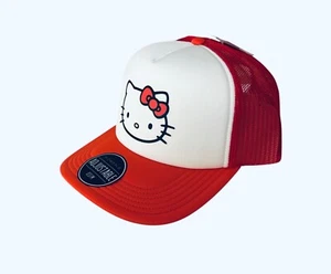 Sanrio Hello Kitty Face Trucker SnapBack Hat RED and White NEW - Picture 1 of 5