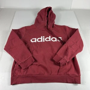 Adidas Sweatshirt Youth Large Red Faded Spell Out Logo Pullover Hoodie - Picture 1 of 16