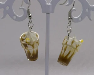Caramel Quirky Cute Milkshake Sundae Earrings Fun Summer Festival Jewellery Gift - Picture 1 of 2