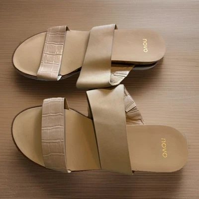 Women’s Novo Brand Tan Cream Sandals Shoes Flats Beige Wedding Formal Summer - image 1 of 4