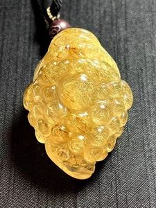 Colgante de cuarzo cristal cabello rutilado oro natural 36 g superior reiki regalo curativo - Imagen 1 de 6