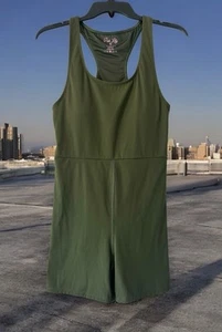 Pink Lily Women’s Size Large Stretch Athletic Romper W/ Built In Bra Army Green - Picture 1 of 8