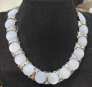 VINTAGE Unsigned BLUE LUCITE NECKLACE MOONGLOW SILVER TONE CHOKER 12-15.5” - Picture 1 of 5