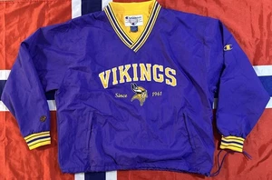 Vintage Champion NFL Minnesota Vikings XXL Lila Logo Pullover Anorak Jacke Y2K - Bild 1 von 14