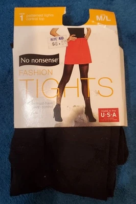 NO NONSENSE size M/L black diamond patterned control top Fashion Tights - Image 1 of 4