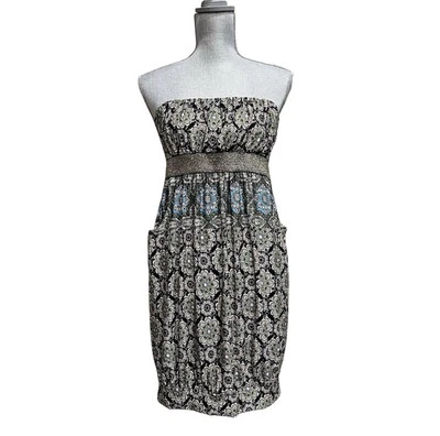 Baby Phat Tube Top Mini Dress Damask Y2K Floral Sz L Boho Psychedelic Chic 90’s - Image 1 of 4