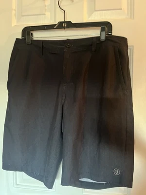 Pantalones cortos para hombre Hang Ten frente plano talla 34 gris oscuro/negro bolsillos a rayas Foto 1 de 4