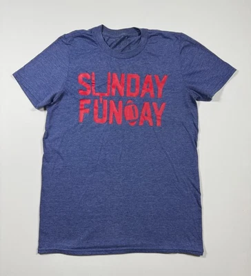 Sunday Funday T 恤男式 S 蓝色希瑟圆领足球图案 T 恤休闲 — 第 1/4 张图片