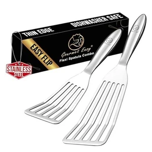 Juego de espátulas de pescado de acero inoxidable - 1 espátula grande + 1 pequeña de metal para - Imagen 1 de 7