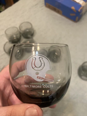 Vintage 1970's NFL Baltimore Colts Smoked Glass Whiskey Low Ball Glass Cover